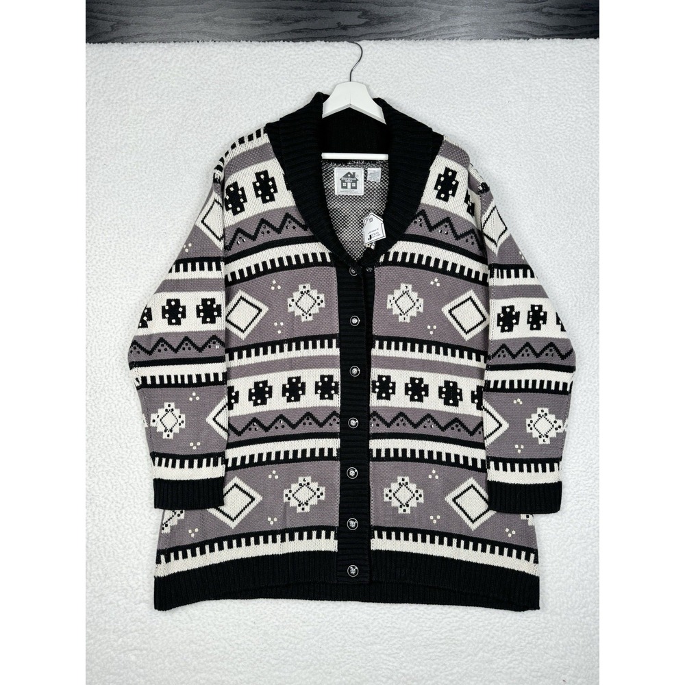 NEW - Storybook Knits Cardigan Sweater Black Gray White Striped - Women's 1X